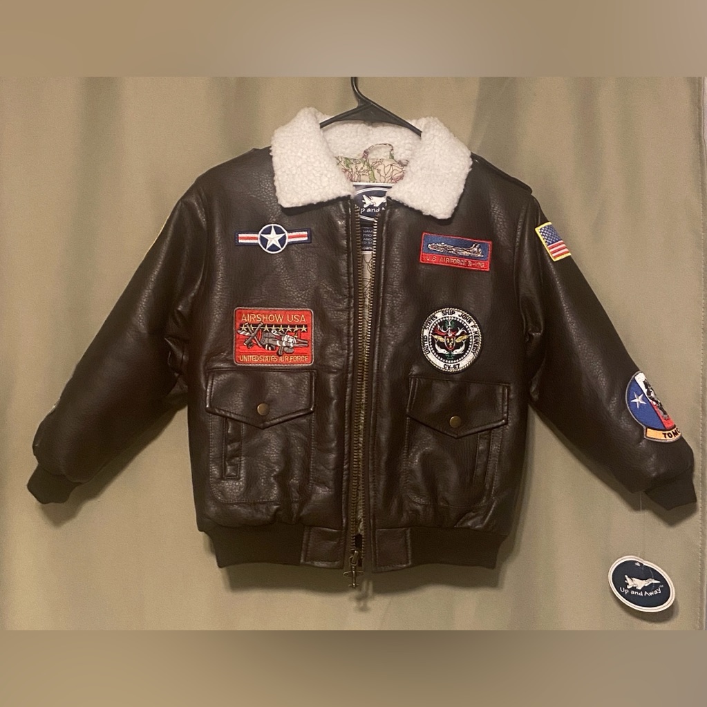 Up And Away Usaf Junior Type A-2 Bomber Jacket Faux Leather W/Patches Size 7 Nwt